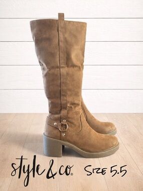 👢💕🔥Style & Co Faux Suede Knee High Boots Size 5.5 | Tan/Neutral | Chic Boots